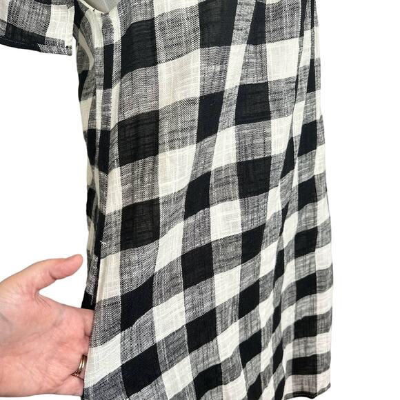 Corey Lynn Calter Gingham Off The Shoulder Linen Blend Dress Black White Medium - Picture 6 of 11